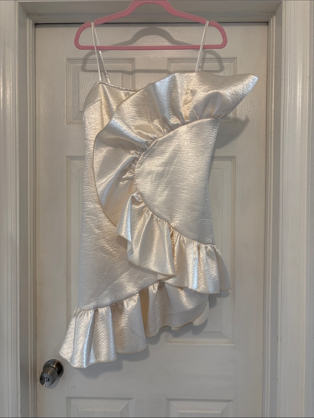 Ivory Satin Ruffle Mini Dress